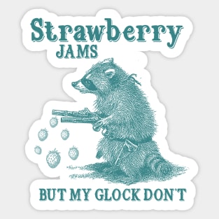 Strawberry Jams But My Glock Dont Shirt, Funny Raccon Meme T Shirt, Retro Raccoon Sticker